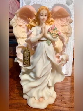 Roman Angel Figurine in Soft White and Blush Pink